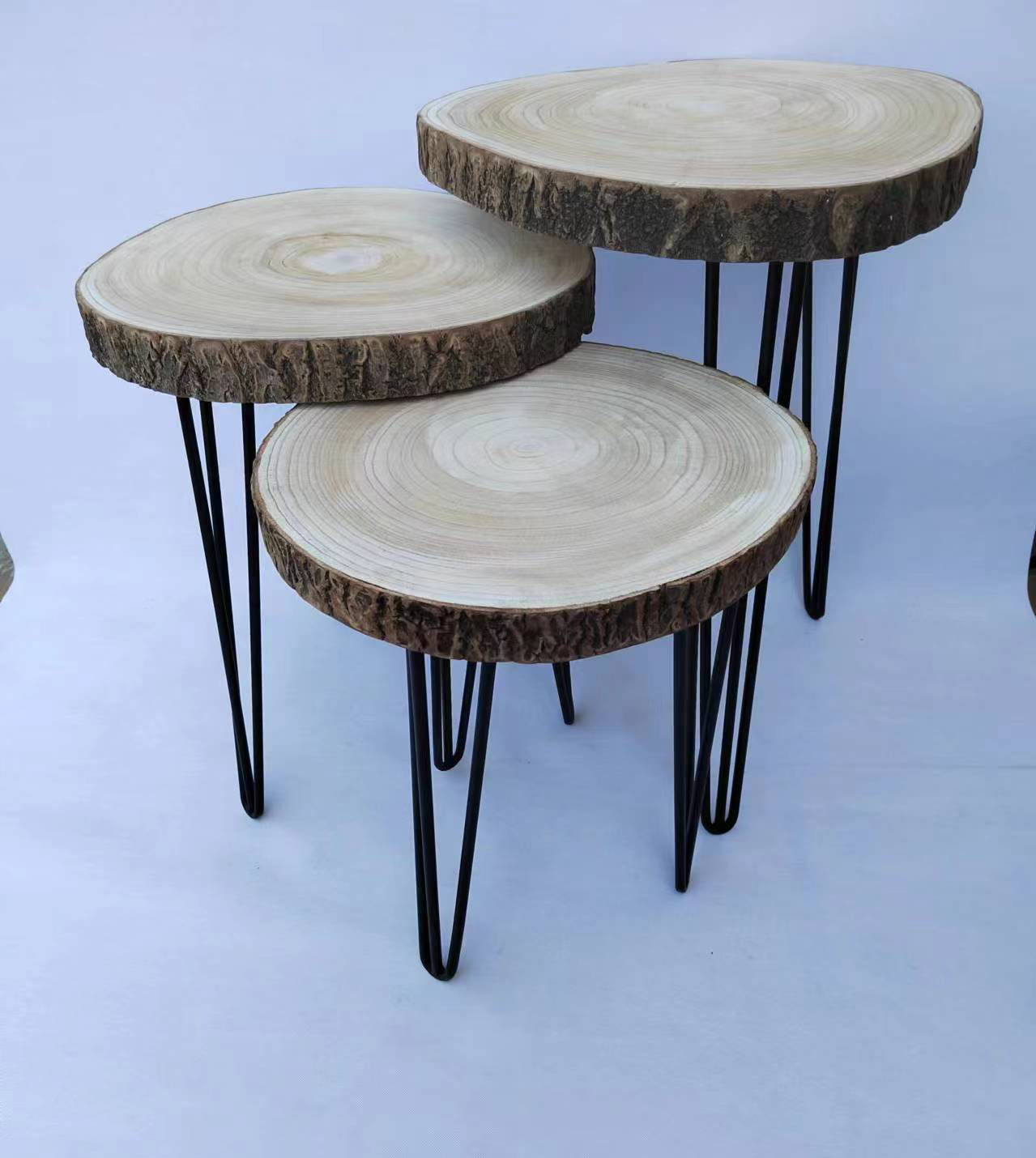 wood stool with iron legs